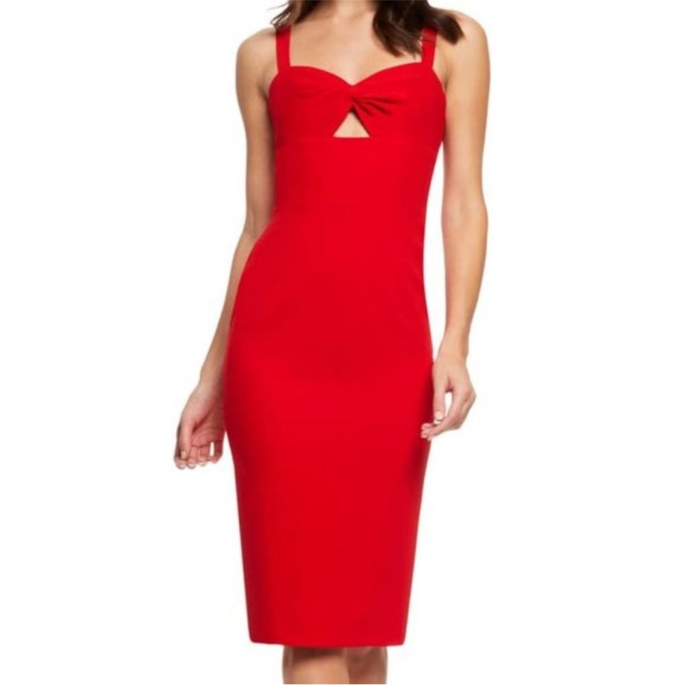 Dress The Population Eve Sweetheart Twist Front
Midi Red Sheath Dress